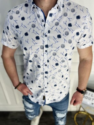 BALTI SU MĖLYNU TRUMPI MARŠKINIAI