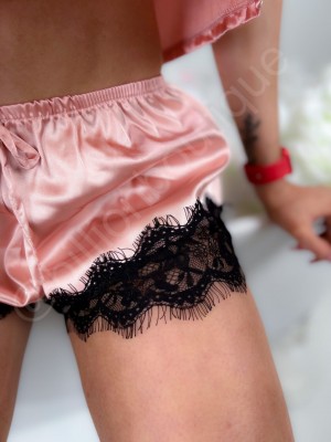 SATINO PIŽAMA 2DALIŲ SU NĖRINUKAIS(KORALO)