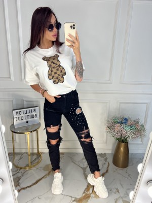 DŽINSAI JUODI PAPLĖŠYTI SU BLIZGUČIU (MOM FIT)