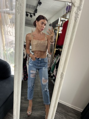 MĖLYNI PAPLĖŠYTI DŽINSAI (MOM FIT)