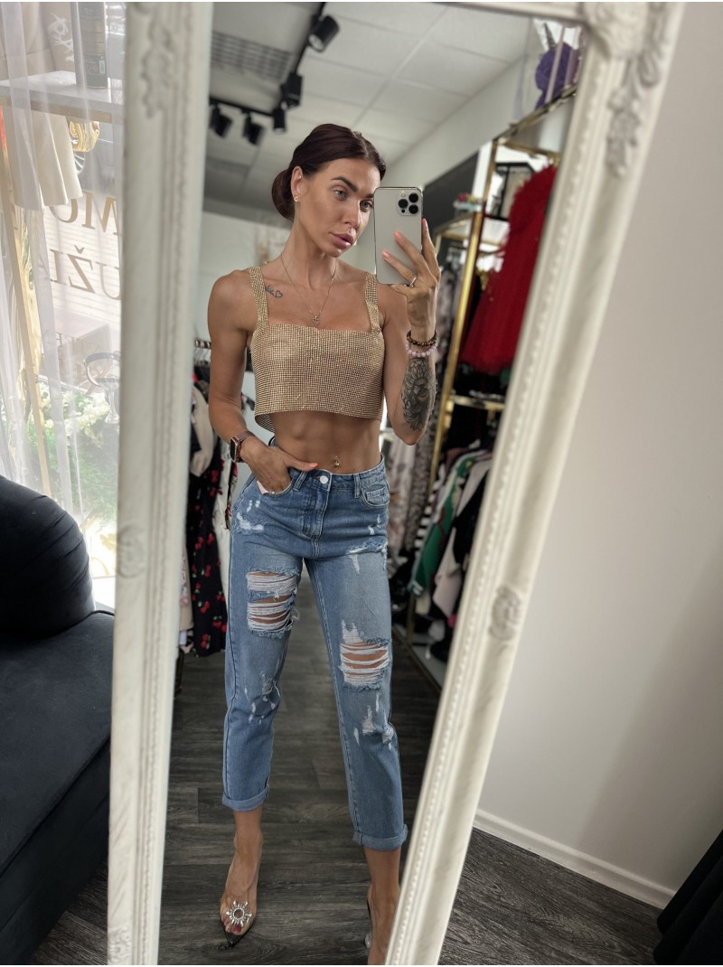 MĖLYNI PAPLĖŠYTI DŽINSAI (MOM FIT)