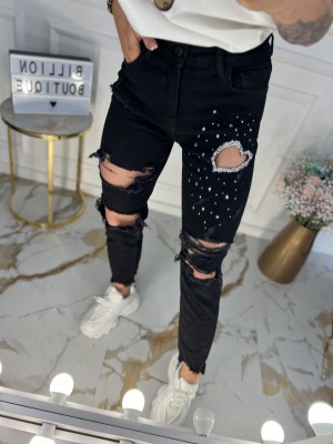 DŽINSAI JUODI PAPLĖŠYTI SU BLIZGUČIU (MOM FIT)